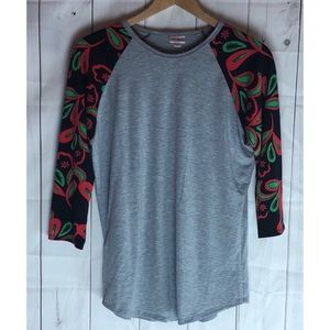 Lularoe Randy Oversized Baseball Tee Floral Sleeve